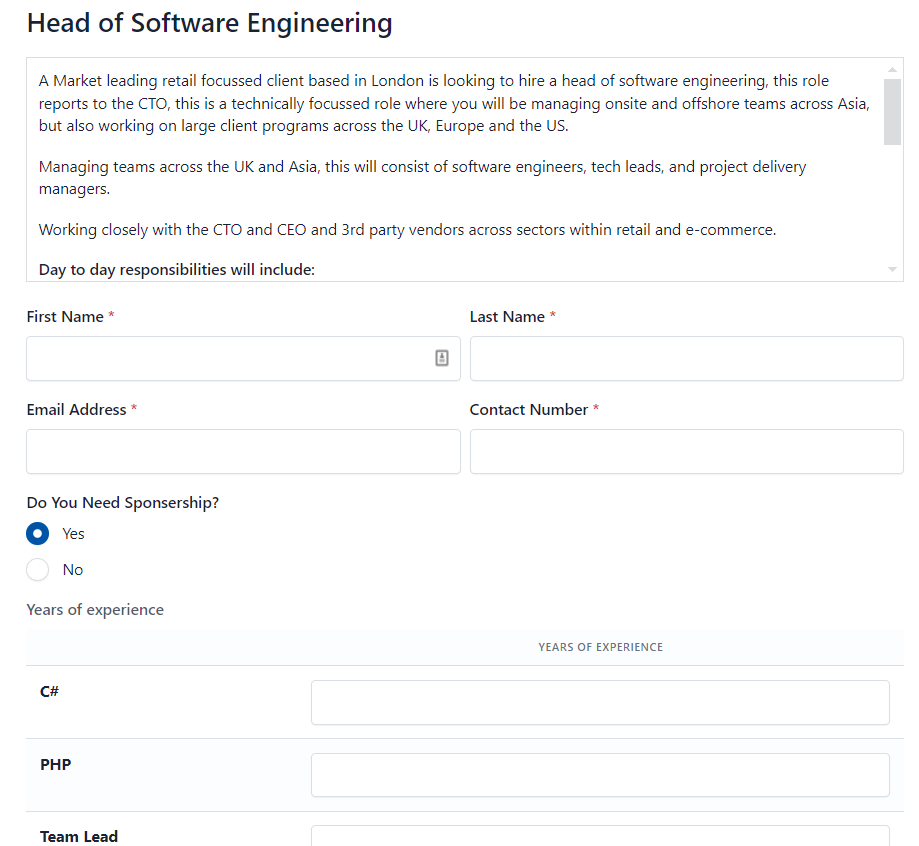 Head of Software Engineering