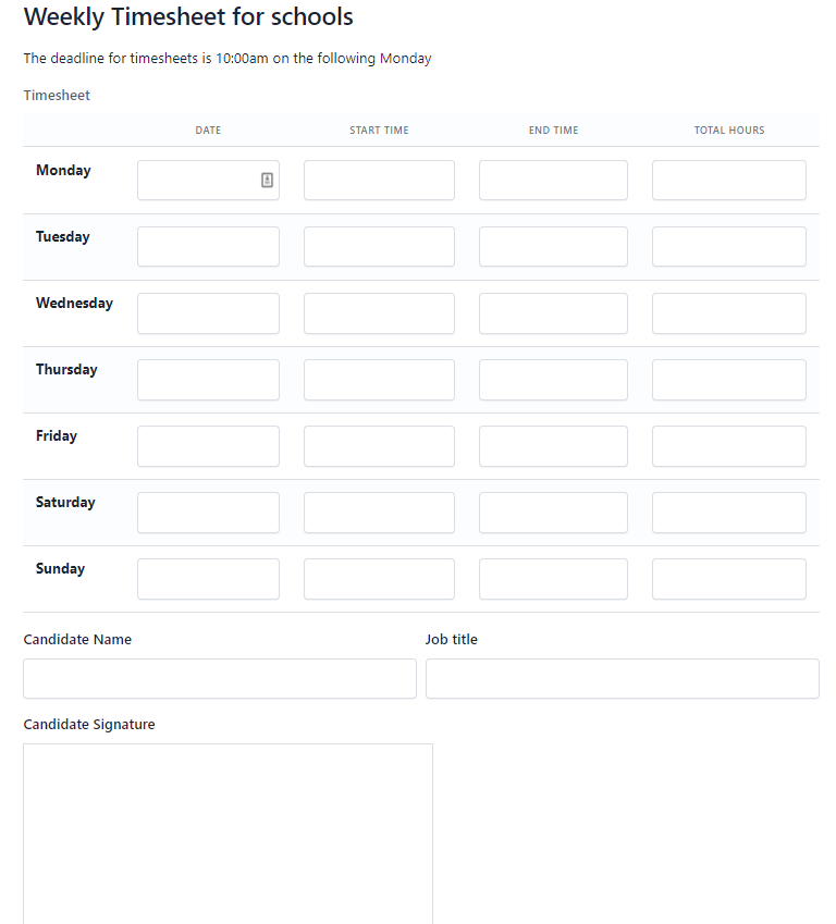 Weekly Timesheet for schools